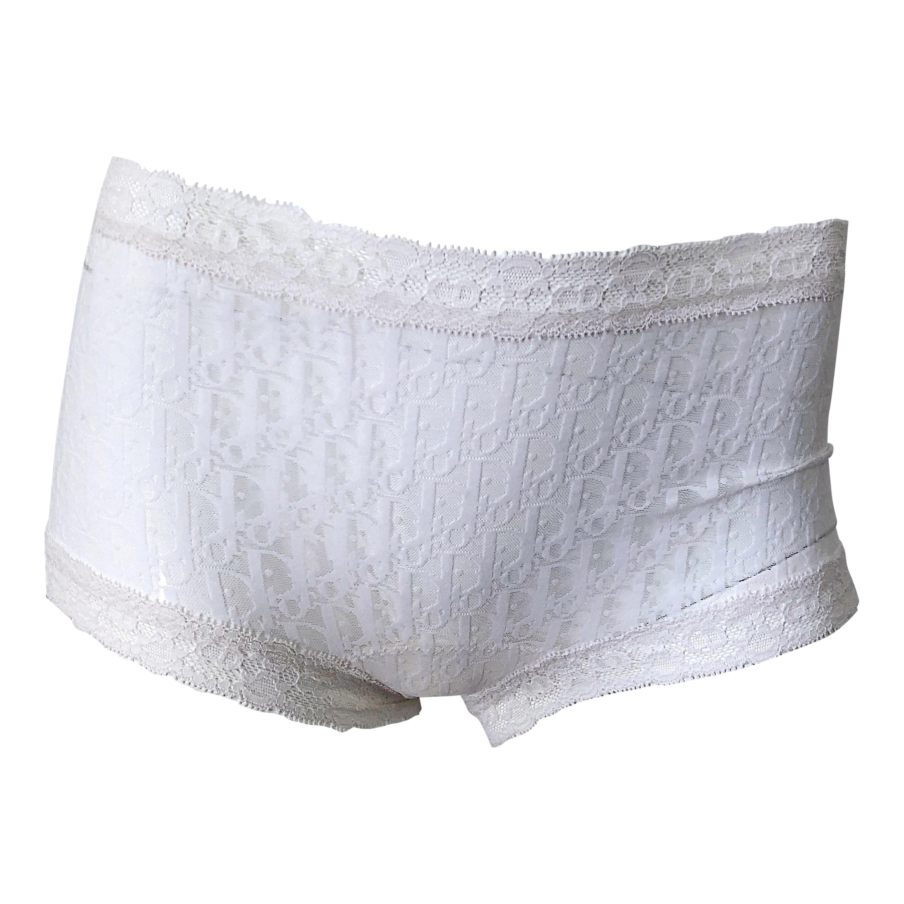 Unworn Christian Dior 1990s Logo White Sheer Low Rise Vintage Hot Pants Shorts