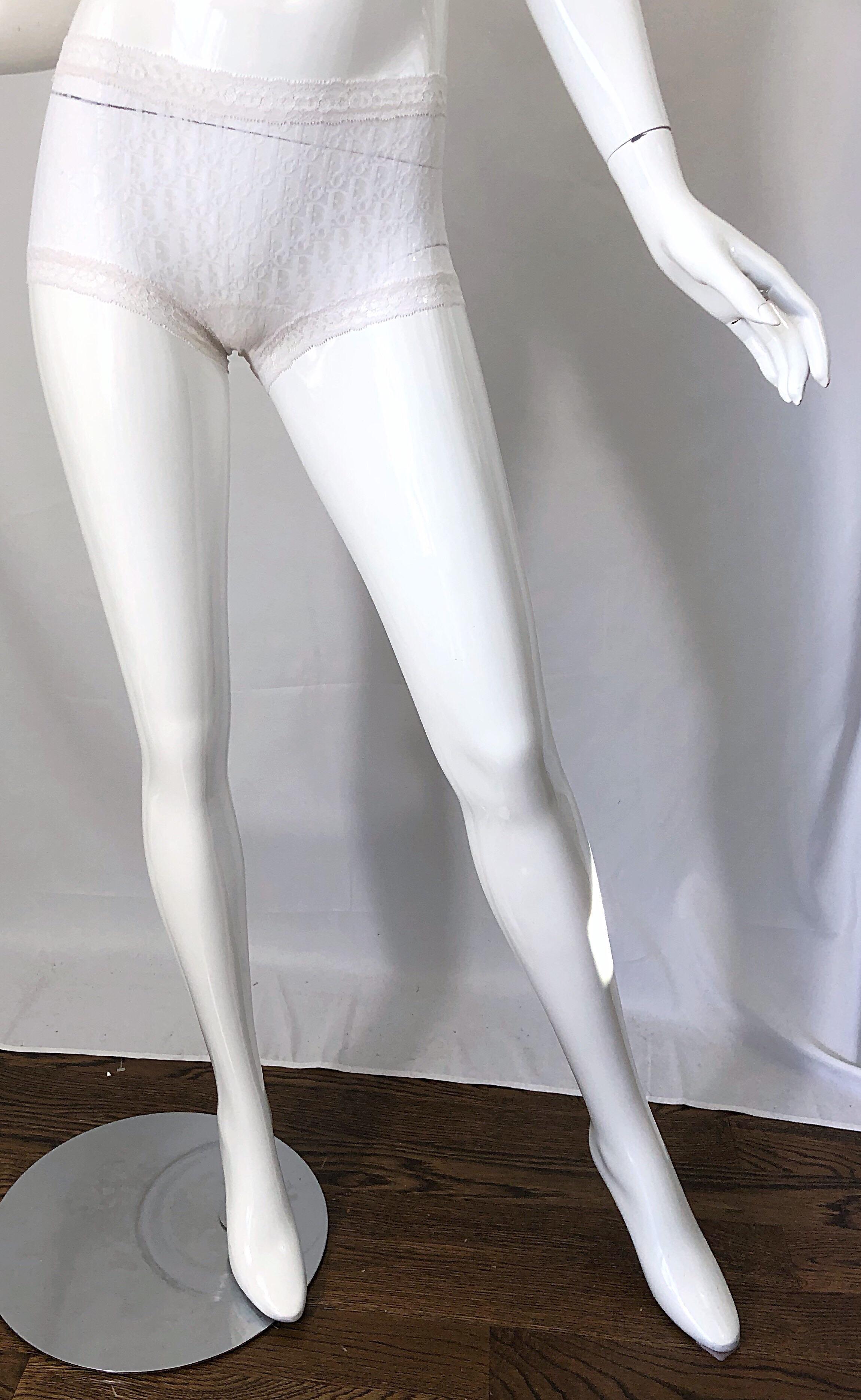 Unworn Christian Dior 1990s Logo White Sheer Low Rise Vintage Hot Pants Shorts 3
