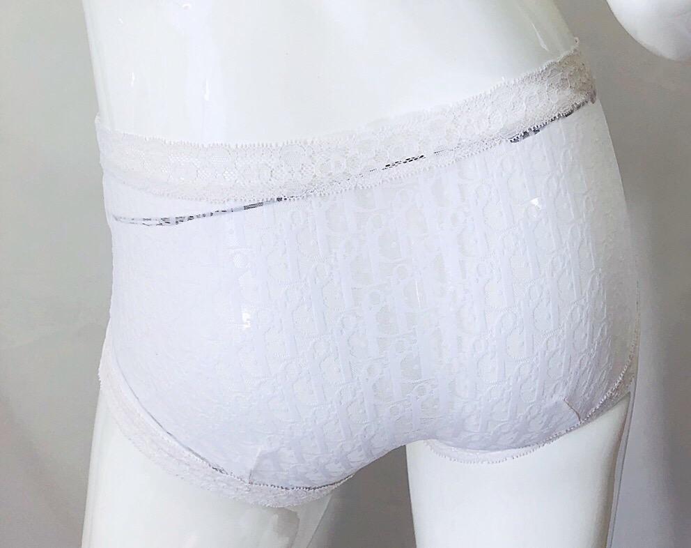 Gray Unworn Christian Dior 1990s Logo White Sheer Low Rise Vintage Hot Pants Shorts
