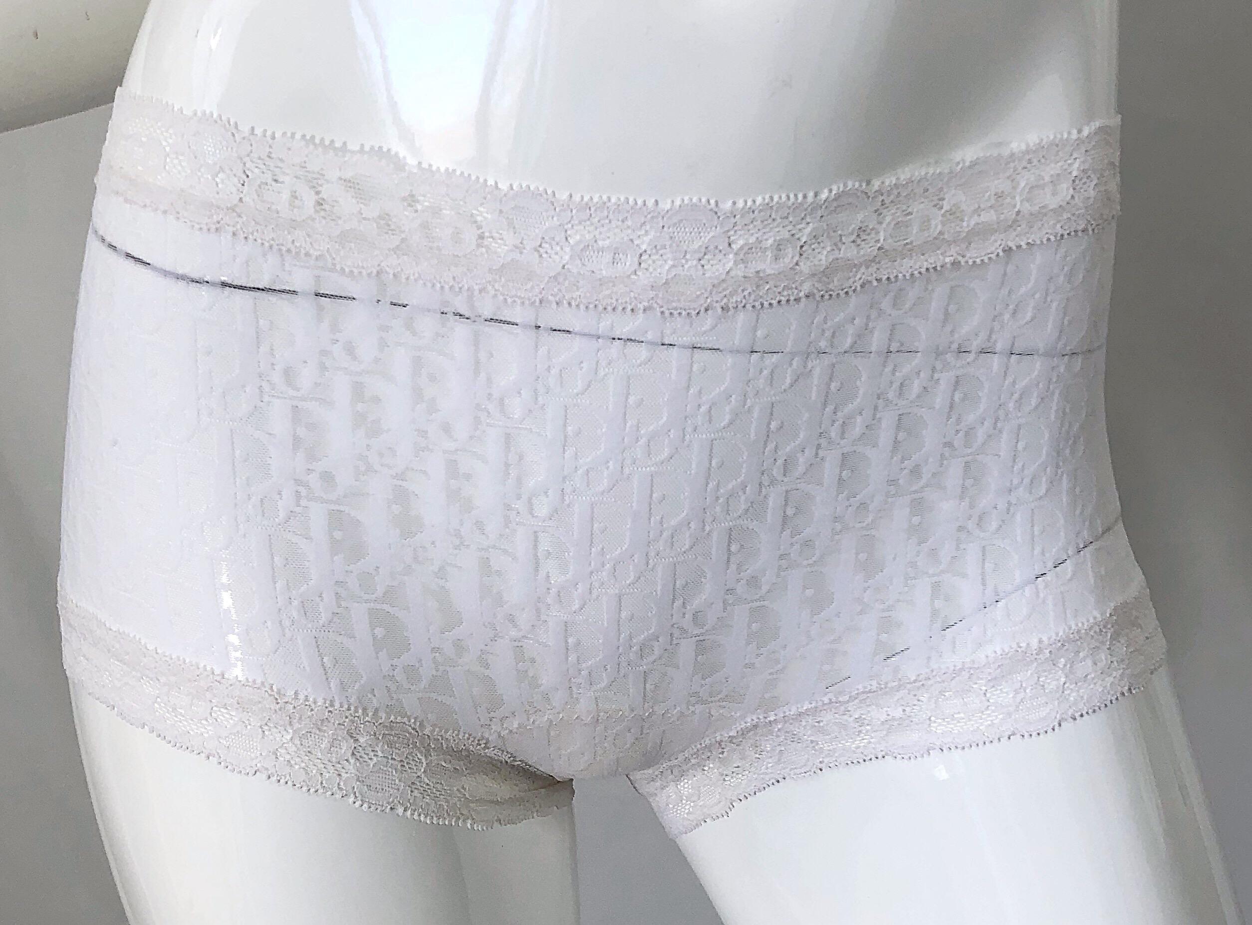 Unworn Christian Dior 1990s Logo White Sheer Low Rise Vintage Hot Pants Shorts 2
