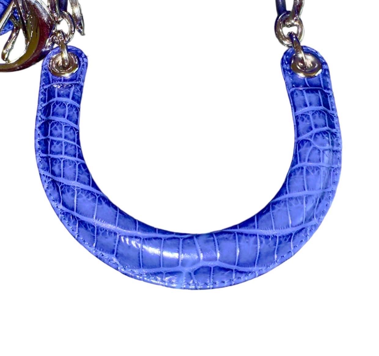 UNWORN Christian Dior Limited Electric Blue Exotic Crocodile Handbag - Full Set For Sale 8
