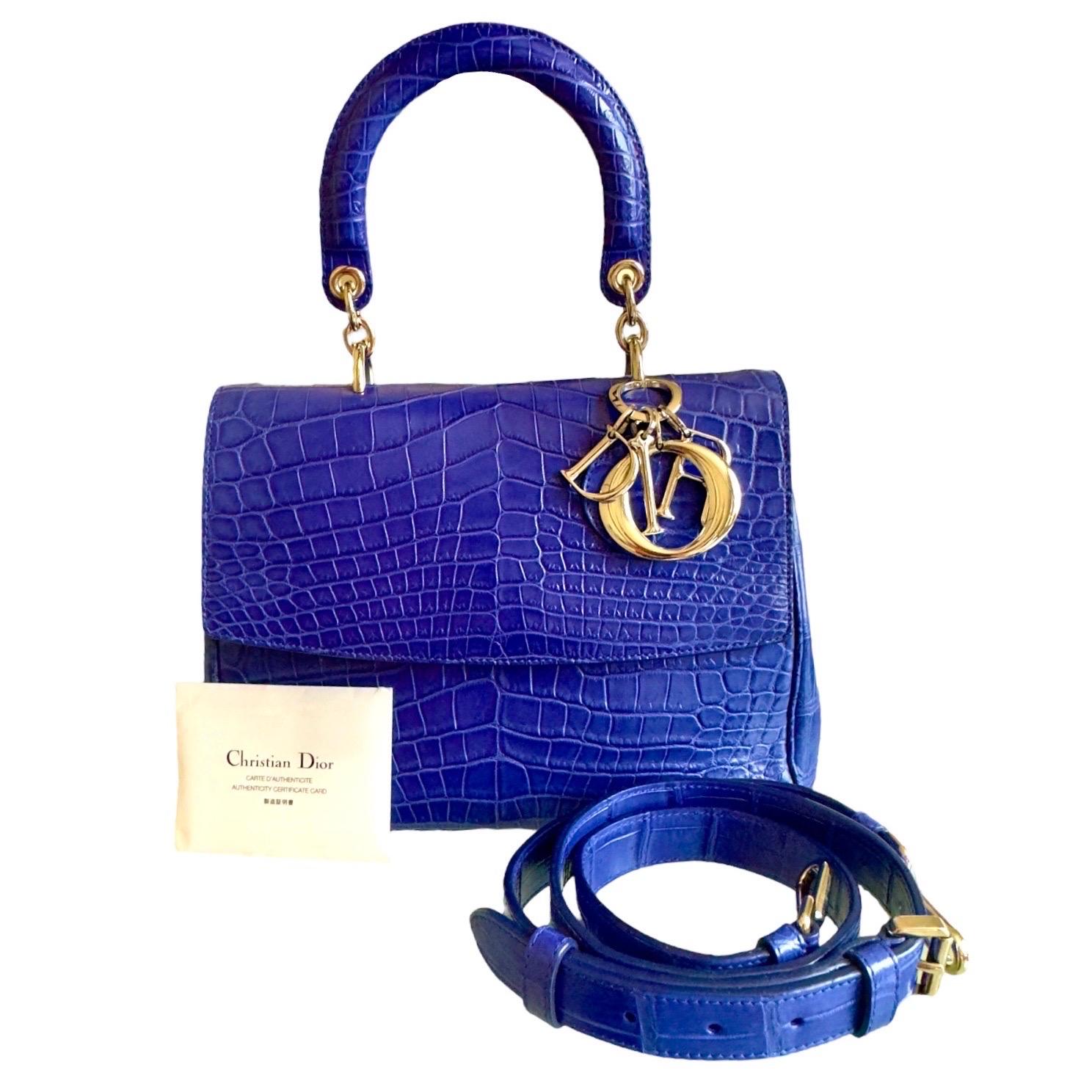Sac à main Christian Dior édition limitée en crocodile exotique bleu électrique non porté en vente 12