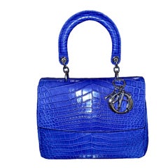 UNWORN Christian Dior Limited Electric Blue Exotic Crocodile Handbag - Full Set
