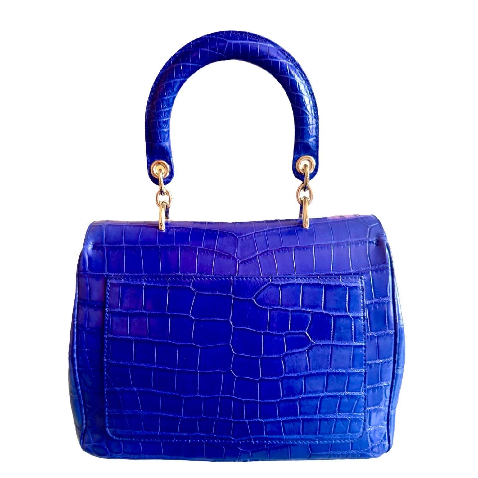 Women's UNWORN Christian Dior Limited Electric Blue Exotic Crocodile Handbag - Full Set For Sale