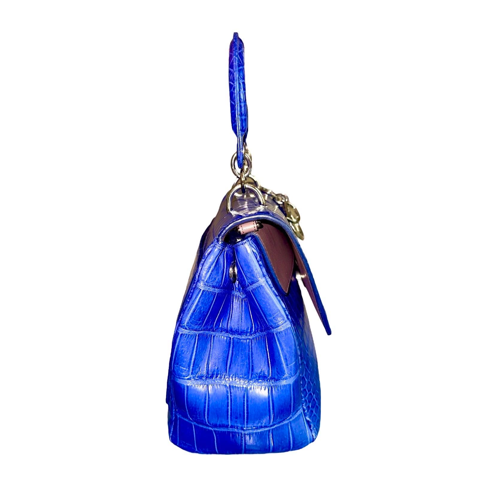 UNWORN Christian Dior Limited Electric Blue Exotic Crocodile Handbag - Full Set For Sale 1