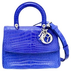 Used UNWORN Christian Dior Limited Electric Blue Exotic Crocodile Handbag - Full Set
