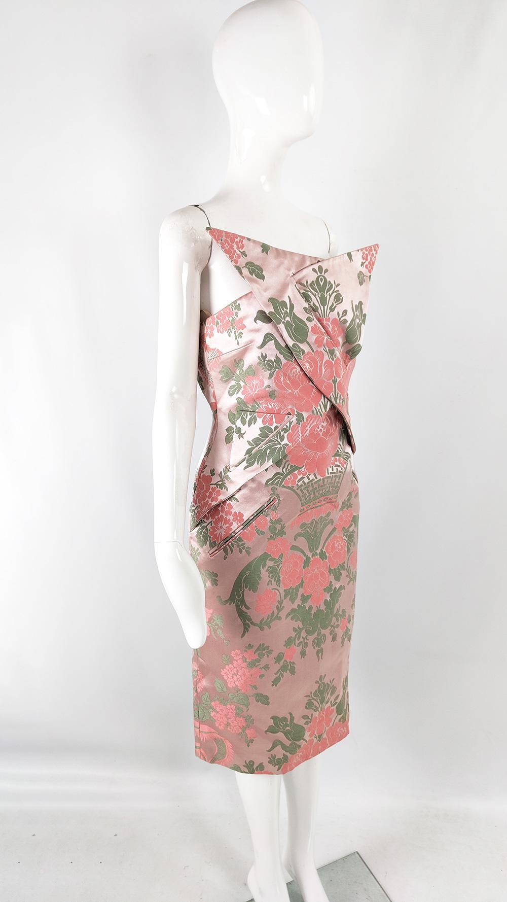 Women's Unworn Christopher Kane Pink Satin Jacquard Brocade Evening Cocktail Party Dress For Sale