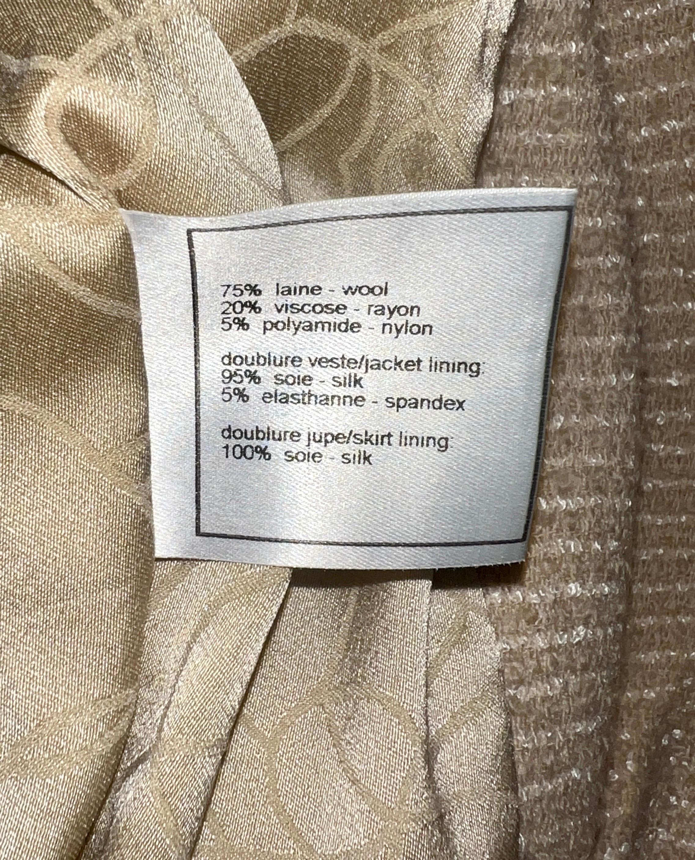 Veste blazer et jupe de soirée Chanel en tweed caramel fantaisie, non portée, taille 38 9