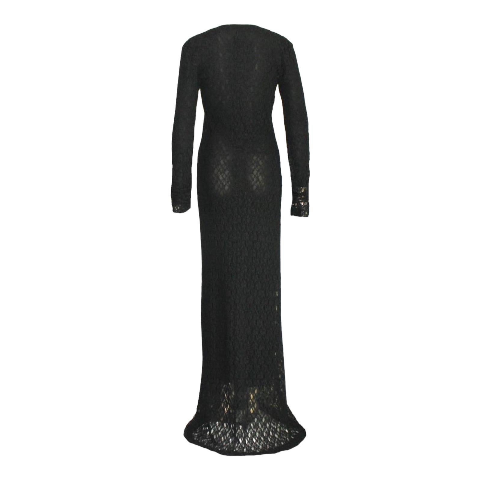 UNWORN Dolce & Gabbana 1990 Black 3D Crochet Knit Evening Gown Maxi Dress 40 Excellent état - En vente à Switzerland, CH