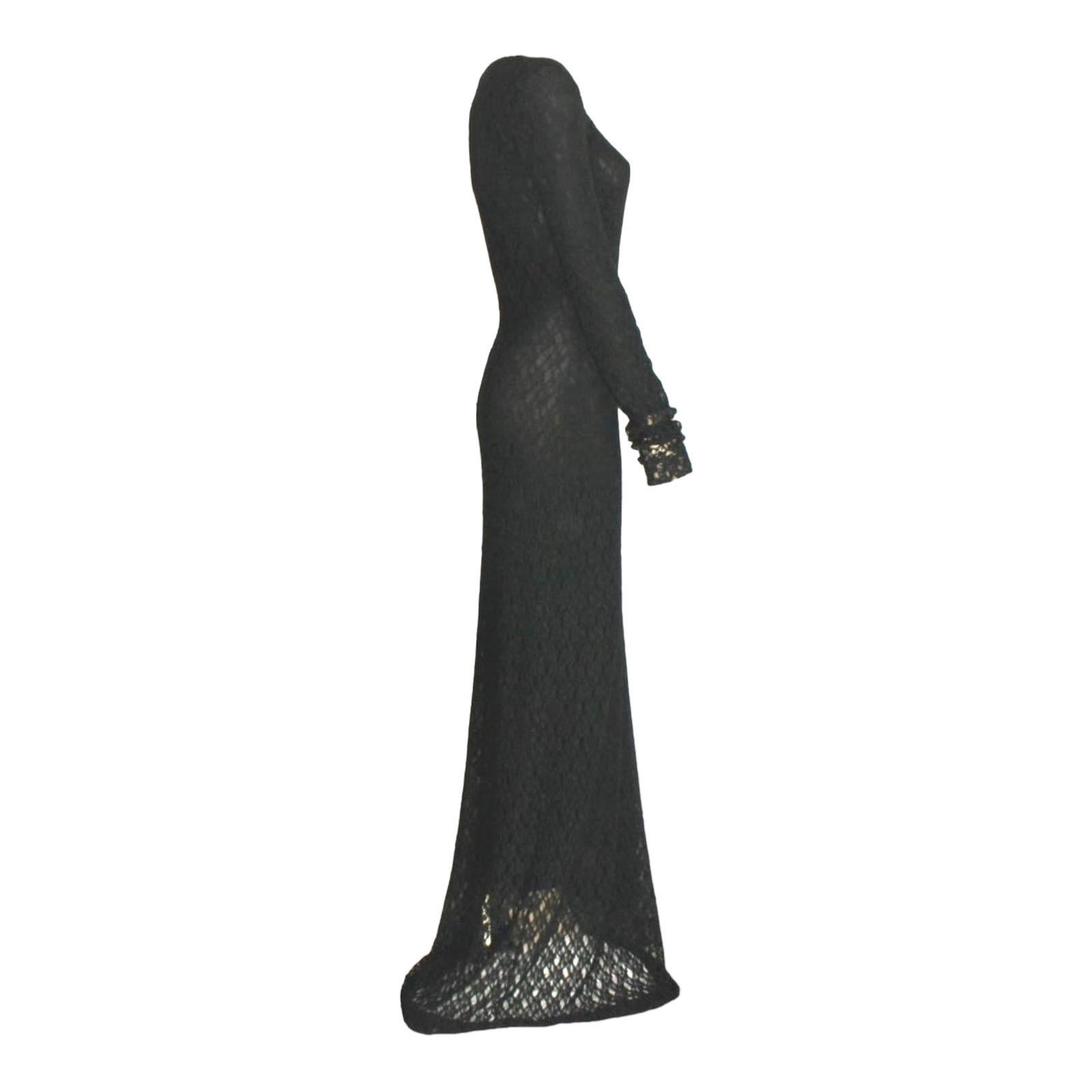 UNWORN Dolce & Gabbana 1990 Black 3D Crochet Knit Evening Gown Maxi Dress 40 Pour femmes en vente