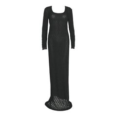 Vintage UNWORN Dolce & Gabbana 1990s Black 3D Crochet Knit Evening Gown Maxi Dress 40