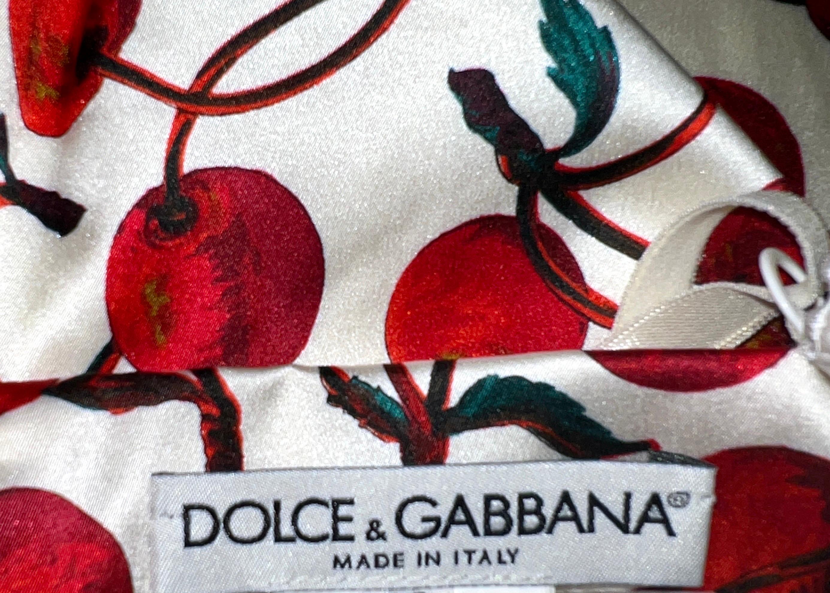 Gray UNWORN Dolce & Gabbana 1996 Cherry Print Corset Silk Cocktail Dress Gown 42 For Sale