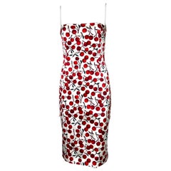 UNWORN Dolce & Gabbana 1996 Kirschbaum Print Korsett-Cocktailkleid aus Seide 42