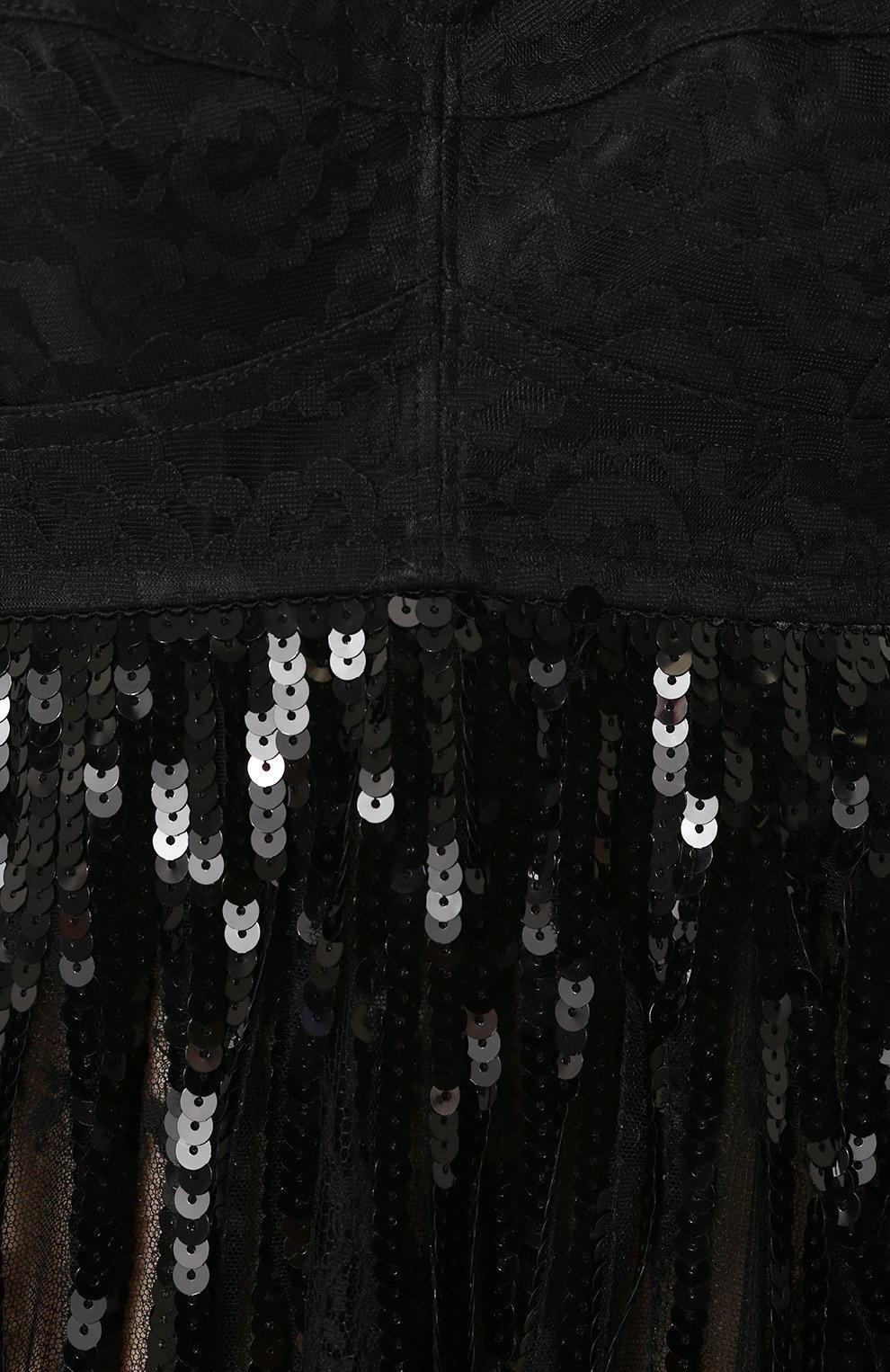 Women's UNWORN Dolce & Gabbana Black Corset Logo Lace Sequin Fringe Cocktail Dress 42 For Sale