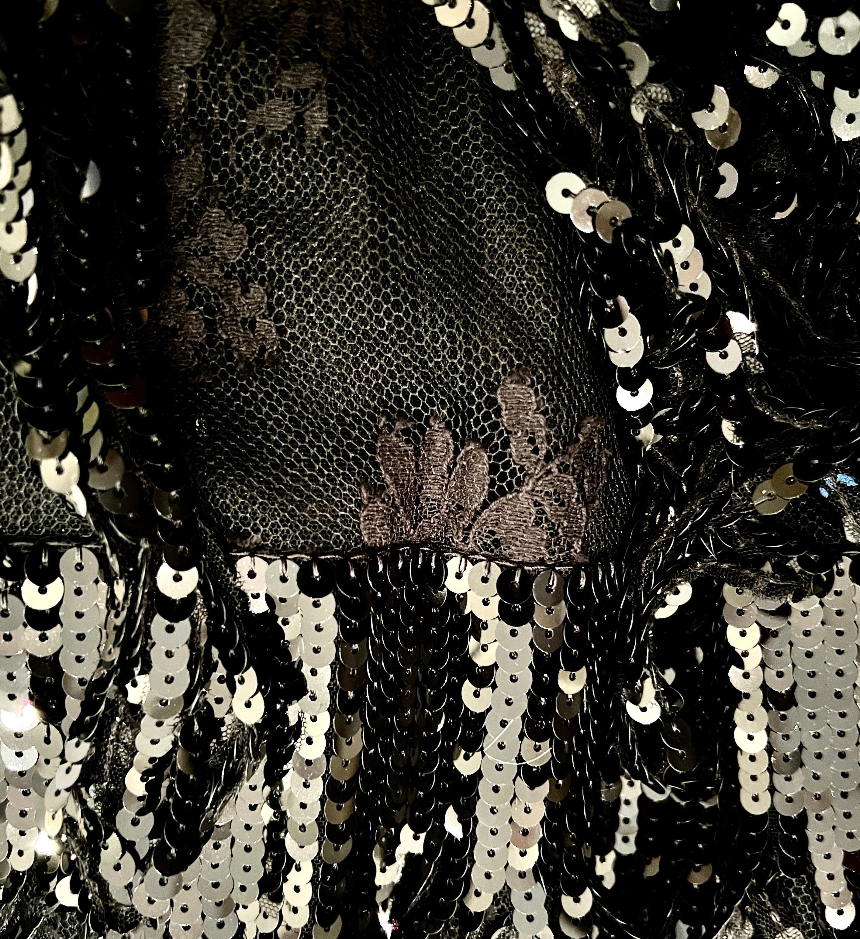 UNWORN Dolce & Gabbana Black Corset Logo Lace Sequin Fringe Cocktail Dress 42 For Sale 2