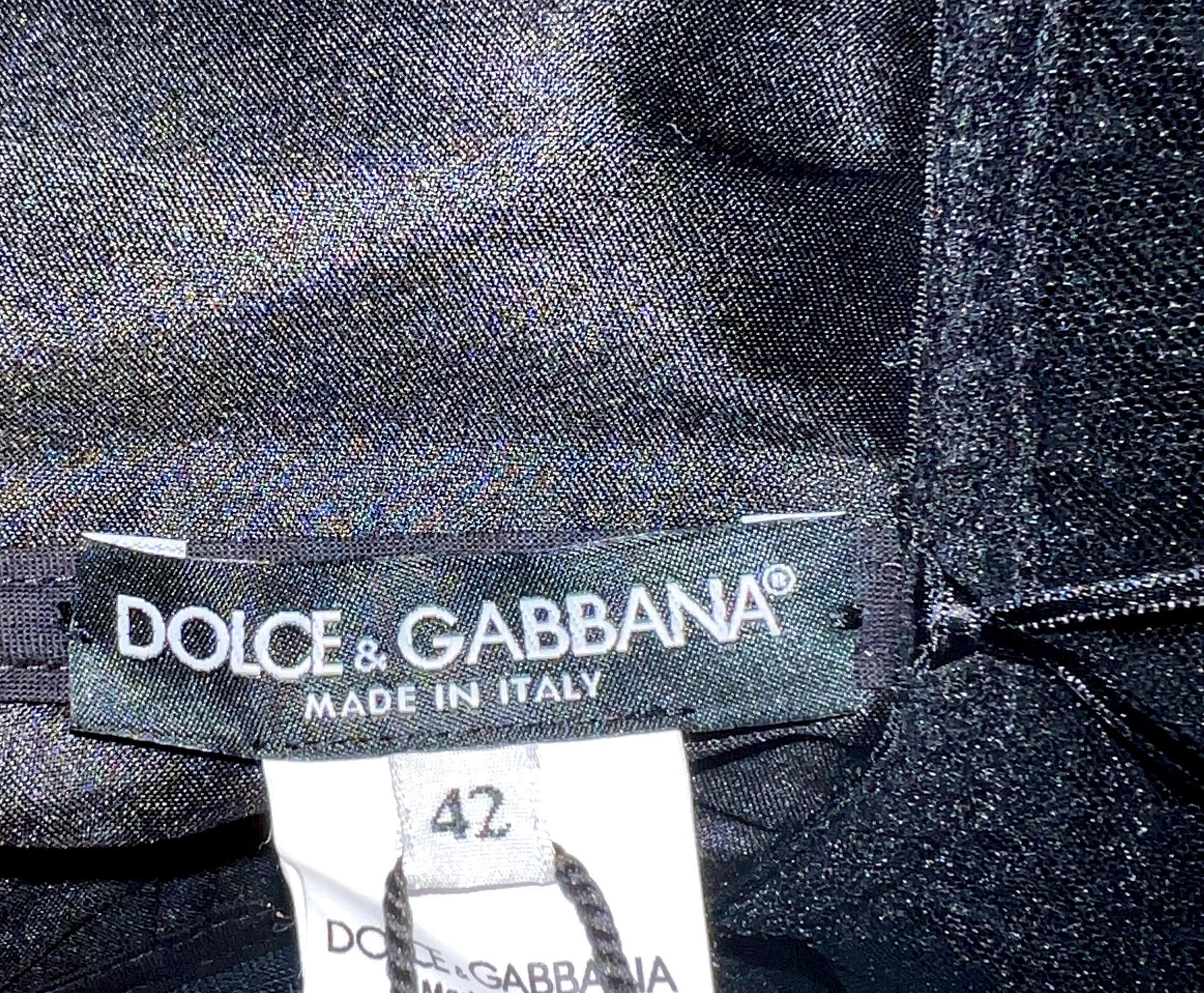 UNWORN Dolce & Gabbana Black Corset Logo Lace Sequin Fringe Cocktail Dress 42 For Sale 4