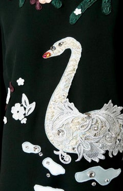 UNWORN Dolce & Gabbana Black Crystal Embellished Appliqué Lace Swan Dress 42