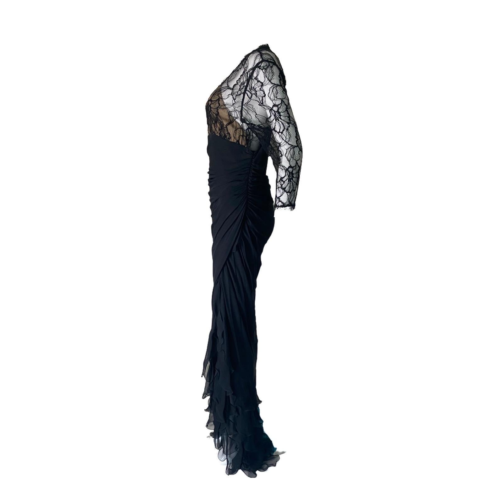 UNWORN Dolce & Gabbana Black Lace Chiffon Silk Evening Gown Maxi Dress 48 In Good Condition For Sale In Switzerland, CH