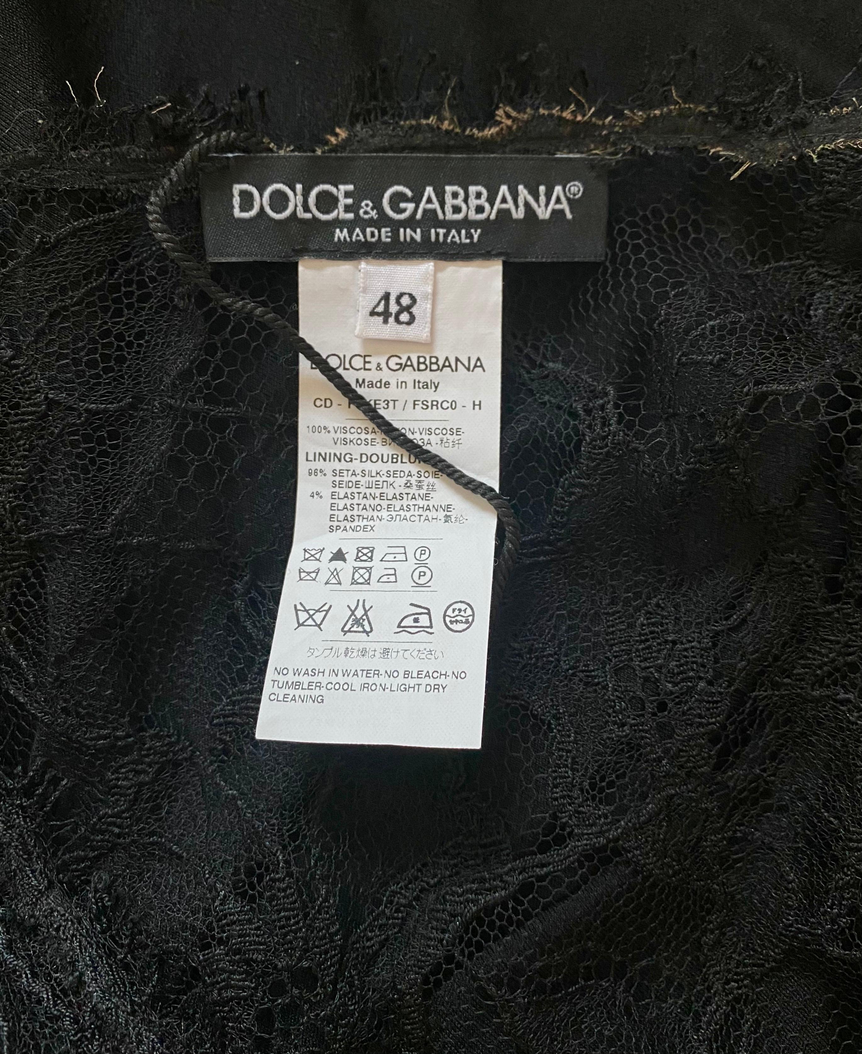UNWORN Dolce & Gabbana Black Lace Chiffon Silk Evening Gown Maxi Dress 48 For Sale 1