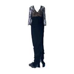 Vintage UNWORN Dolce & Gabbana Black Lace Chiffon Silk Evening Gown Maxi Dress 48