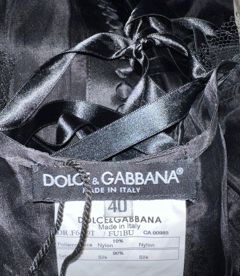 UNWORN Dolce & Gabbana Black Sheer Lace Up Corset Dress Poppy Flower Mesh 40 For Sale 7