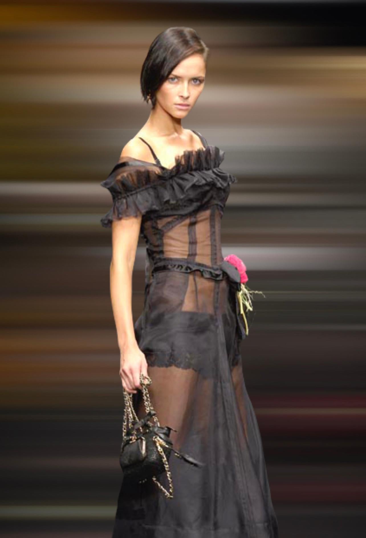 UNWORN Dolce & Gabbana Vintage Black Sheer Lace Up Corset Dress Poppy Flower 40 For Sale 8