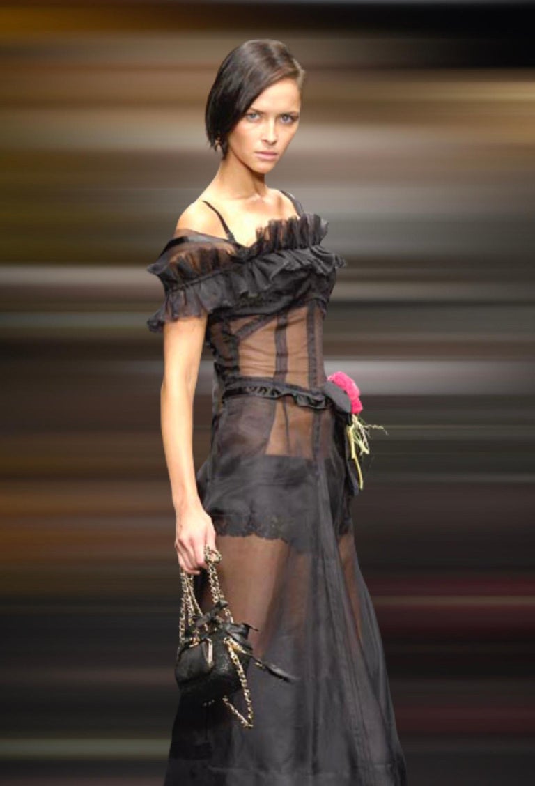 UNWORN Dolce & Gabbana Black Sheer Lace Up Corset Dress Poppy Flower Mesh 40 For Sale 11