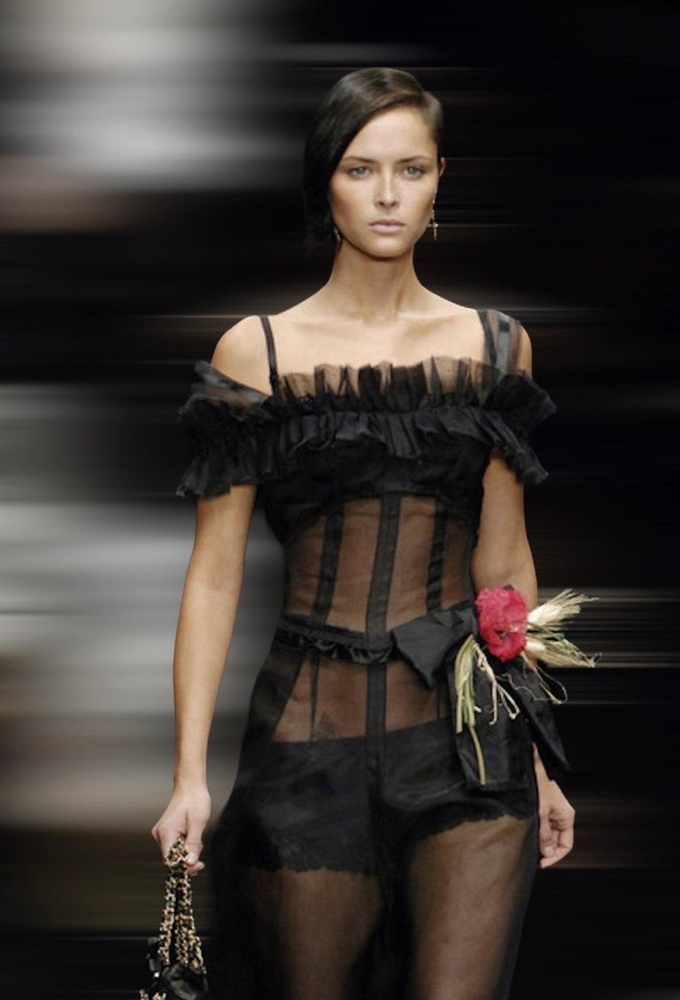 UNWORN Dolce & Gabbana Black Sheer Lace Up Corset Dress Poppy Flower Mesh 40 For Sale 12
