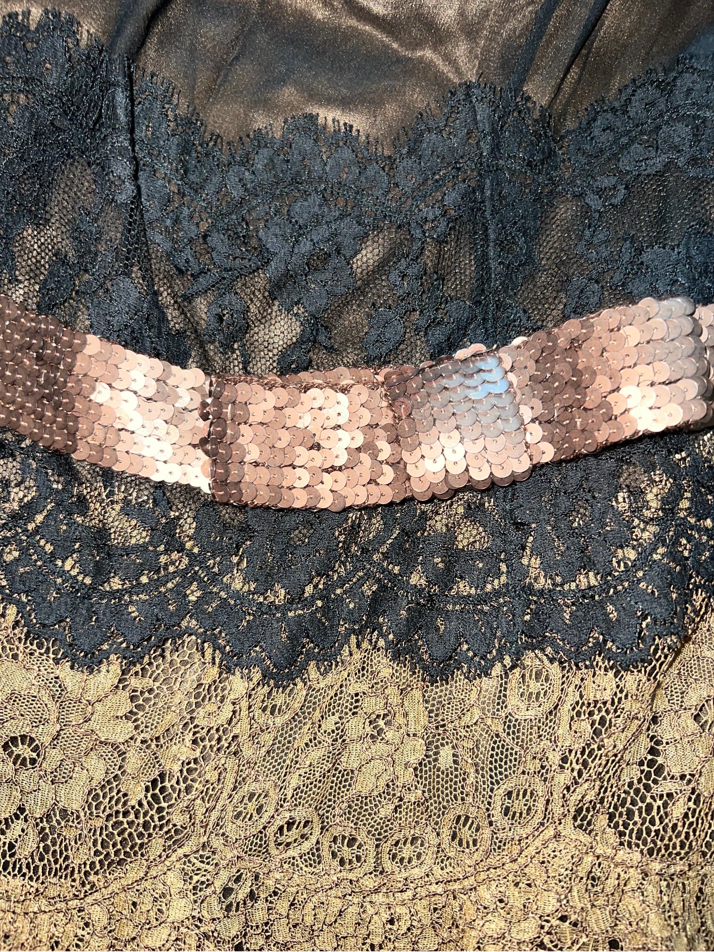 Black Stunning Dolce & Gabbana Lace & Silk Evening Dress Sequin Bowtie Detail 42 For Sale