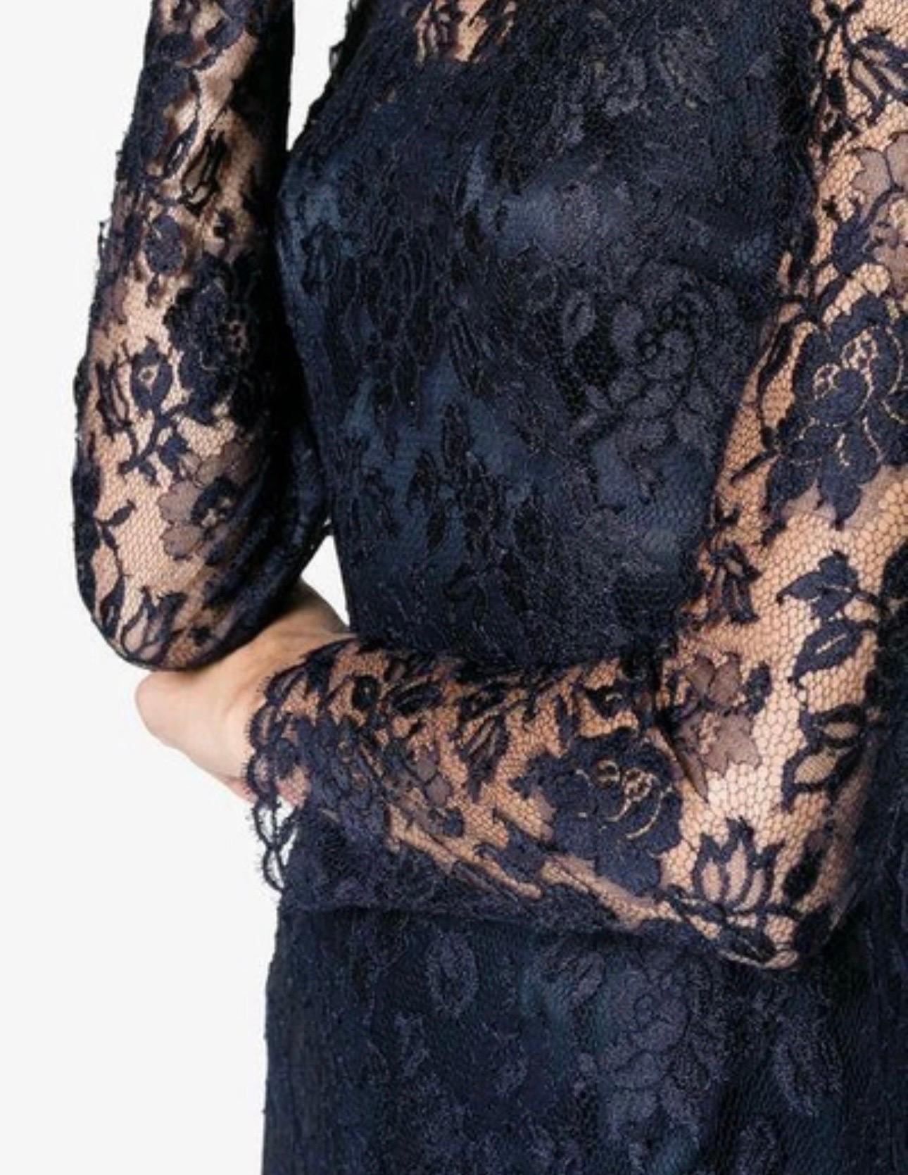 UNBEKANNT Dolce & Gabbana Mitternachtsblaues Cordonetto-Spitzen-Cocktailkleid im Angebot 6