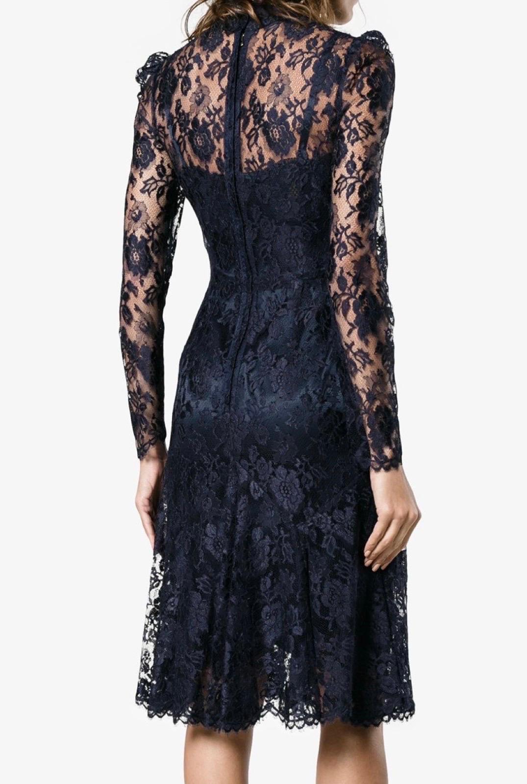 UNBEKANNT Dolce & Gabbana Mitternachtsblaues Cordonetto-Spitzen-Cocktailkleid im Angebot 4