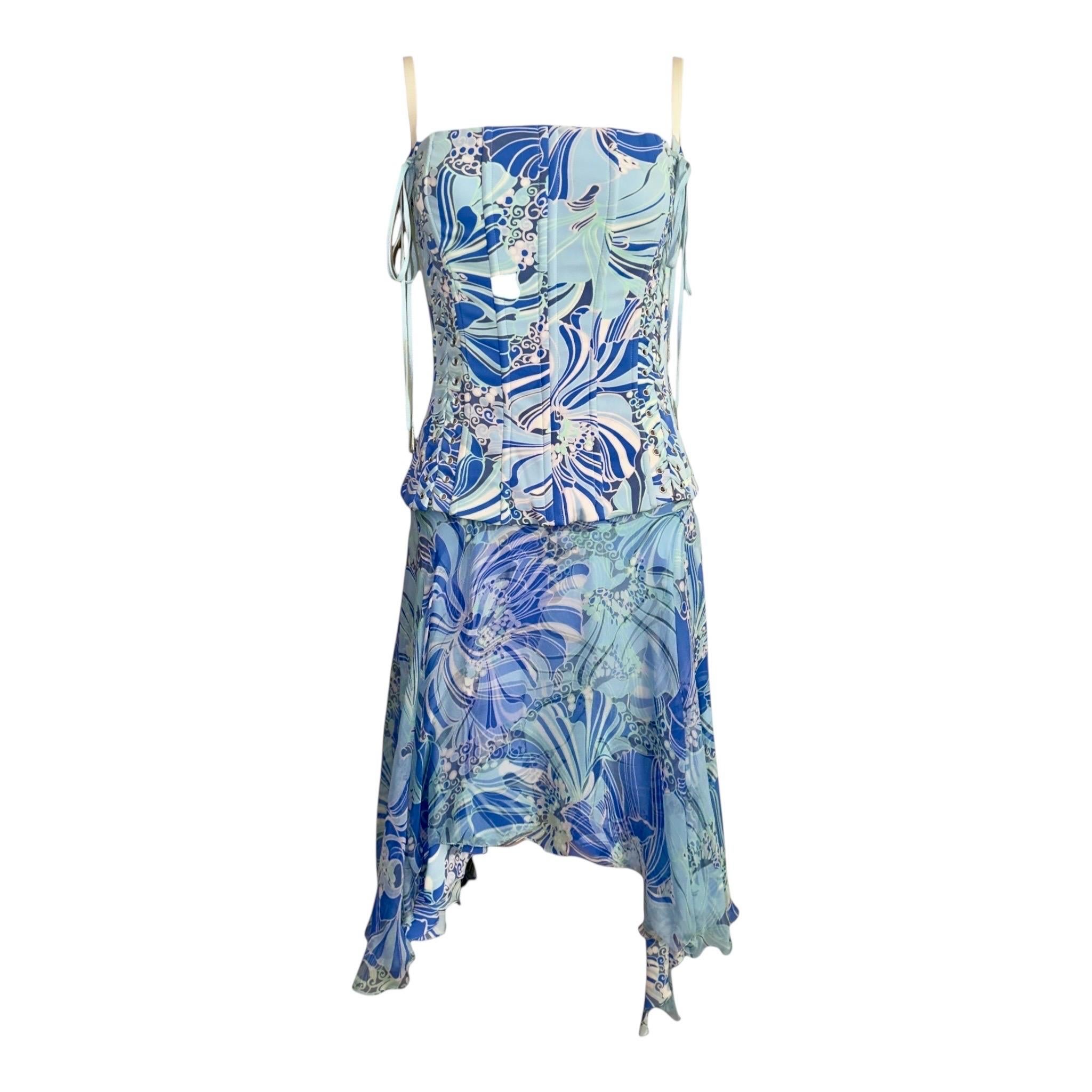 UNWORN Dolce & Gabbana Y2K Asymmetric Silk Corset Dress with Laceup Details 42
