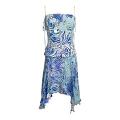 UNWORN Dolce & Gabbana Y2K Asymmetric Silk Corset Dress with Laceup Details 42