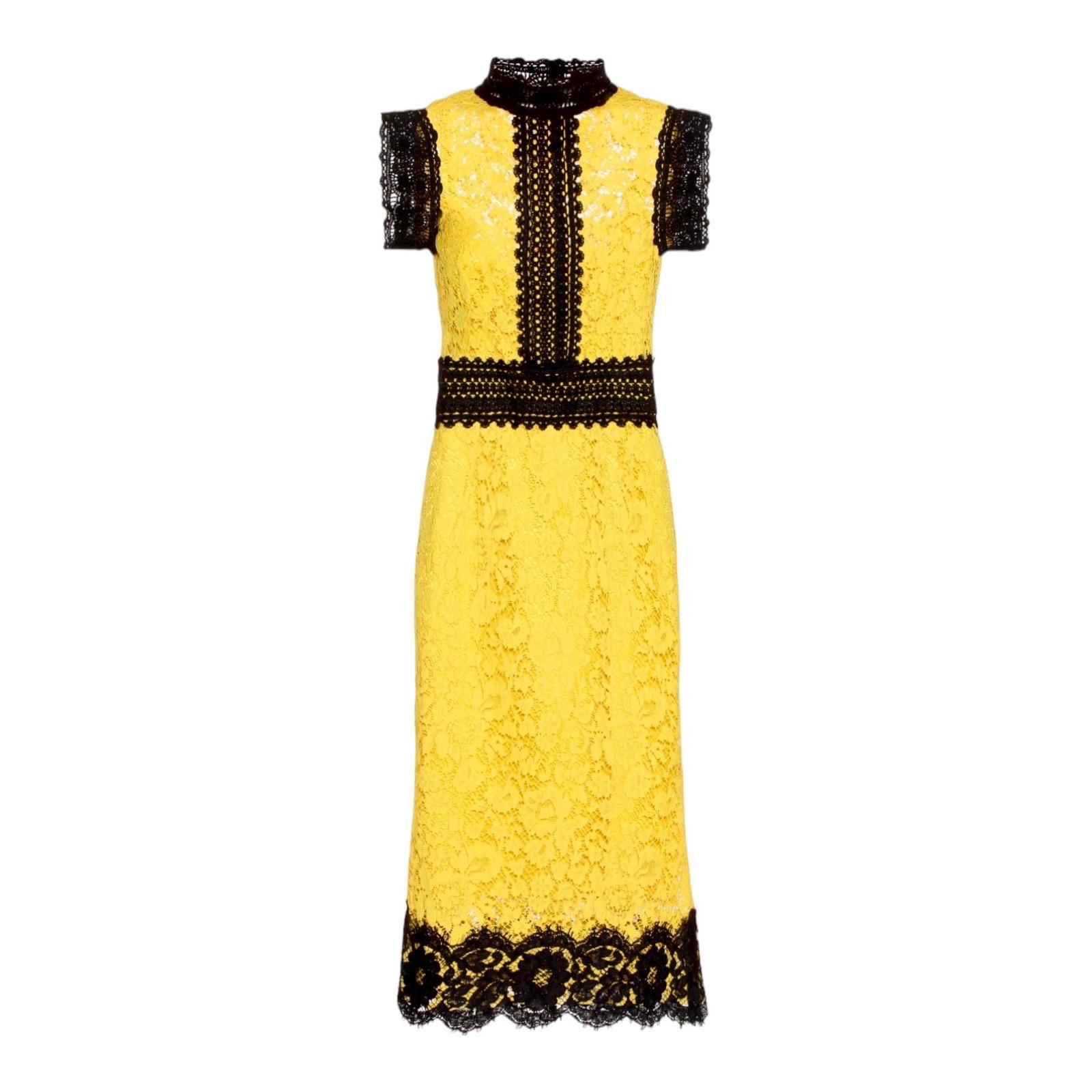 Women's UNWORN Dolce & Gabbana Yellow & Black Guipure Lace Evening Cocktail Dress 40 For Sale