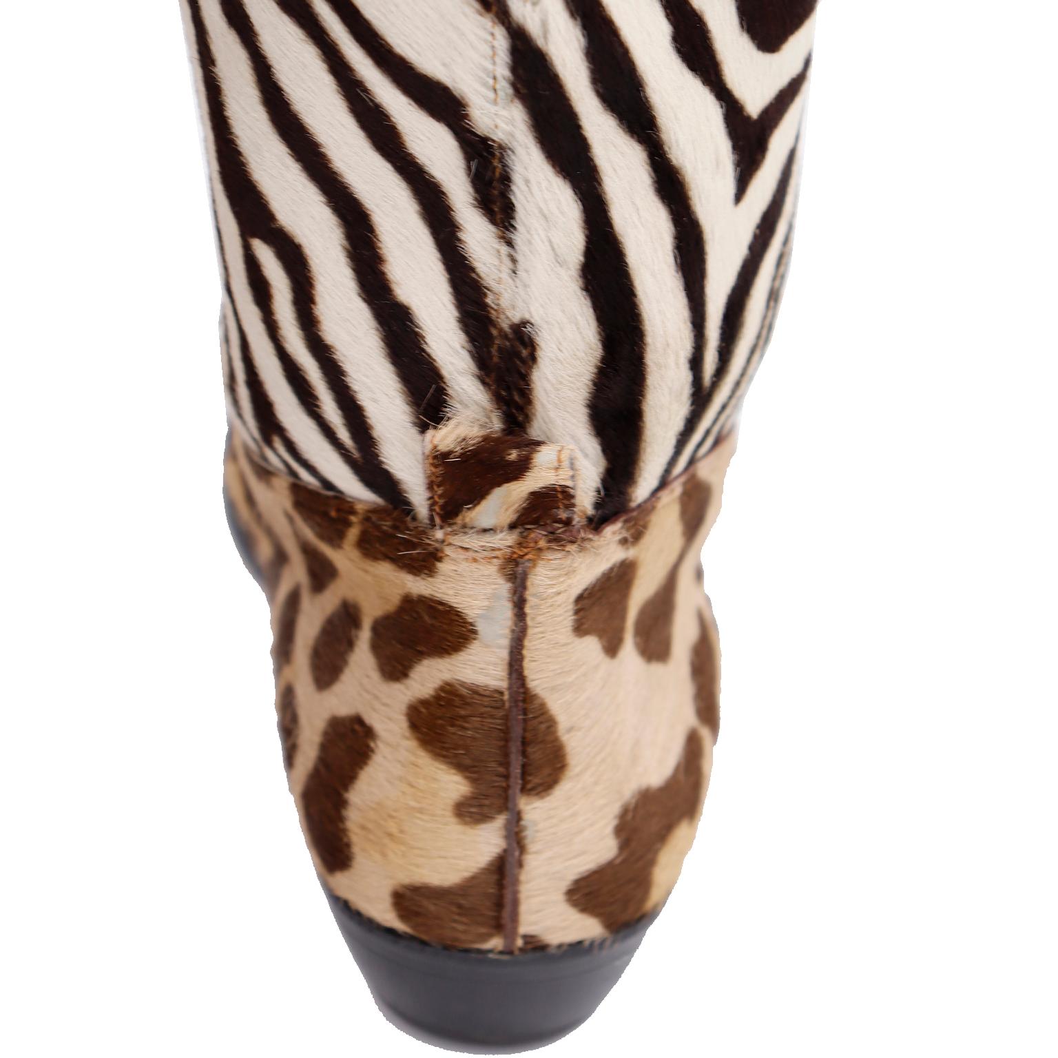 Women's Unworn Donald Pliner Pony Fur Zebra Print Boots Size 7 For Sale