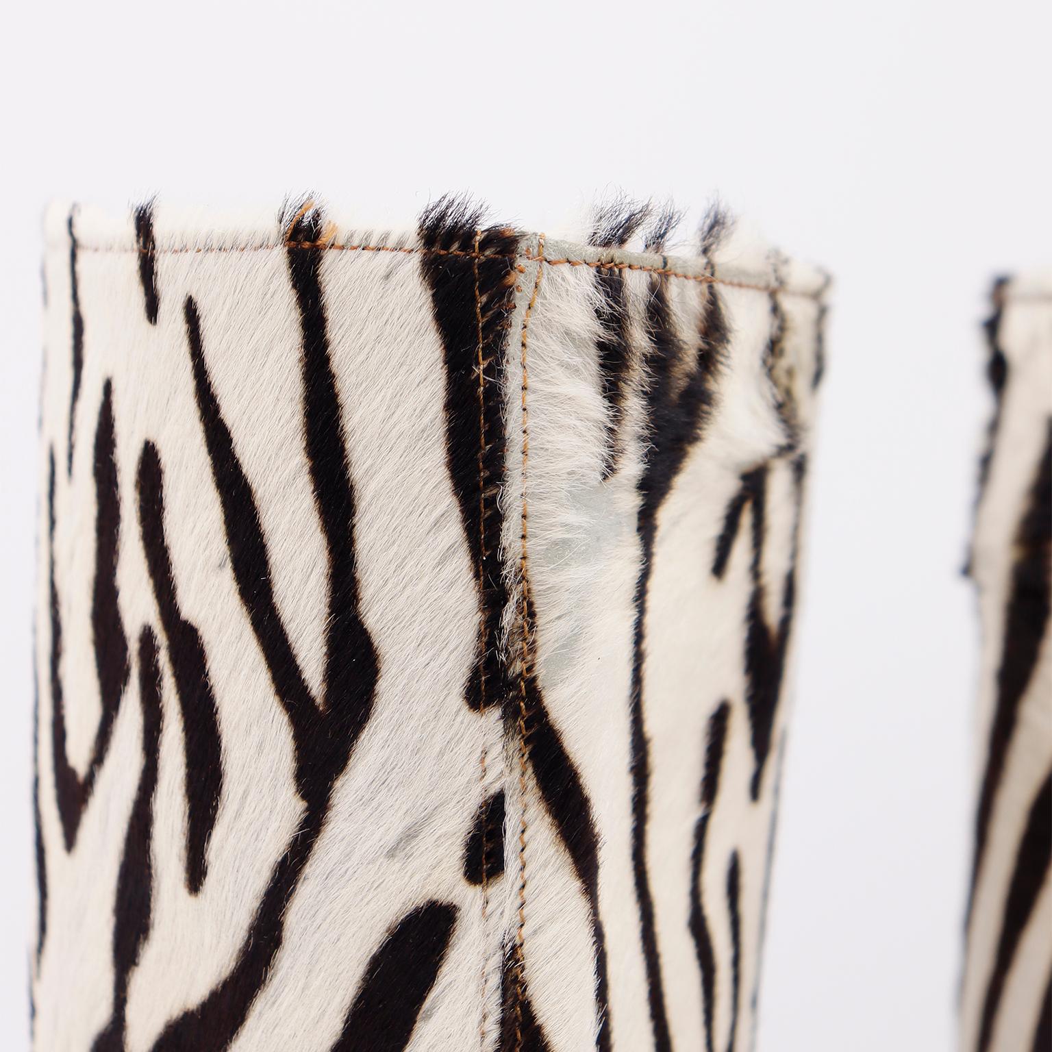 Women's Unworn Donald Pliner Pony Fur Zebra Print Boots Size 7 For Sale