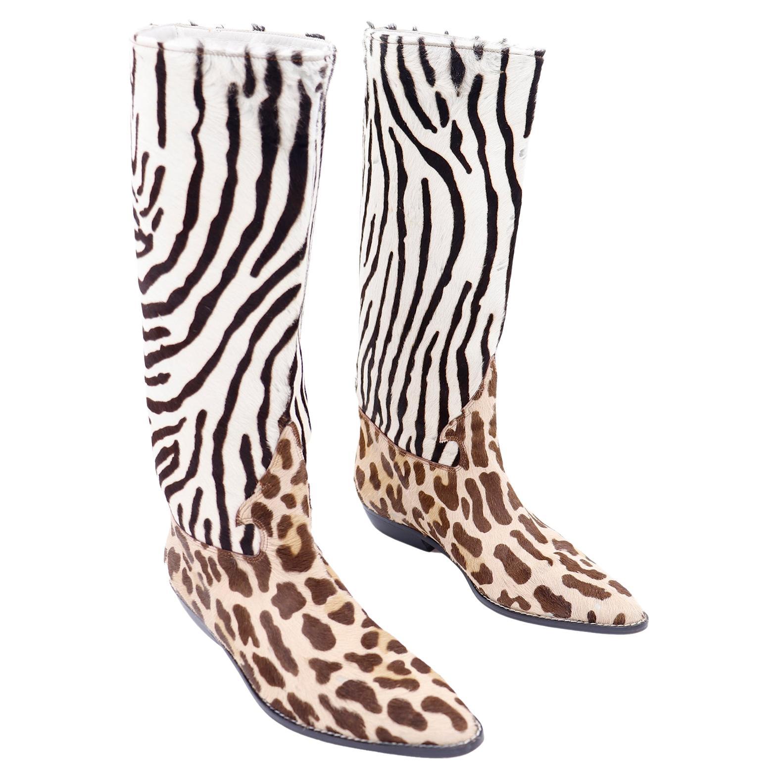 Unworn Donald Pliner Pony Fur Zebra Print Boots Size 7 For Sale