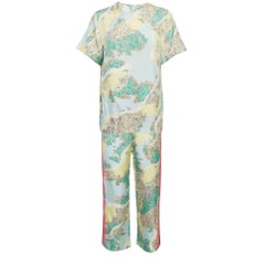 UNWORN Emilio Pucci 2PCS Signature Print Silk Lace Pants Top Blouse Ensemble M