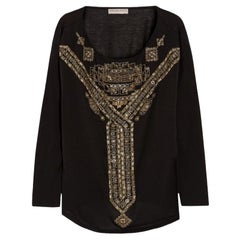Emilio Pucci nero ricamato in misto seta, camicia con maniche lunghe 42