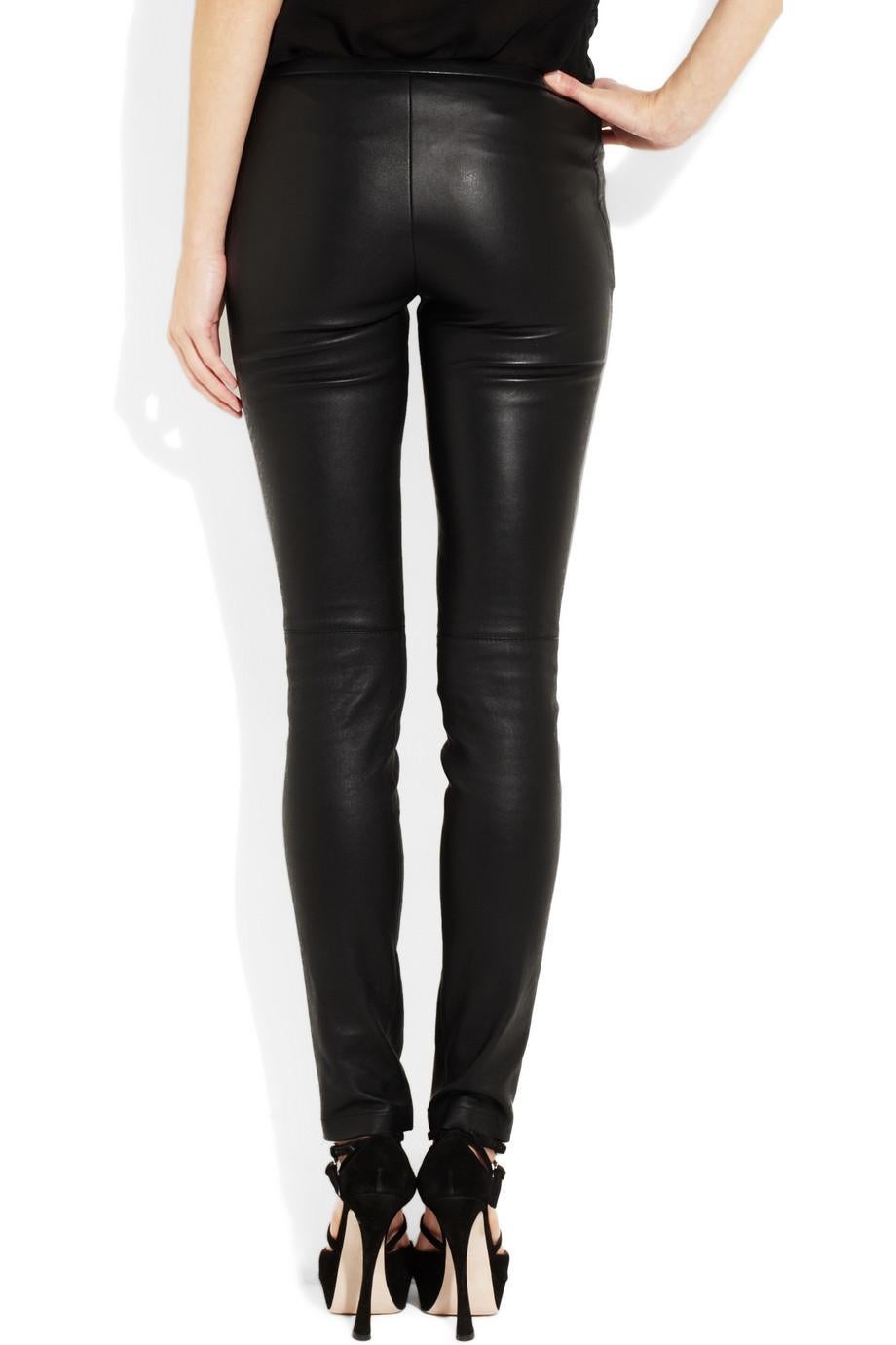 Emilio Pucci's black leather leggings are just flattering. This super sleek pair can be dressed up instantly with a simple pair of high heels.

Leather pants have fast become a fashion essential, and this luxurious stretch pair from the iconic