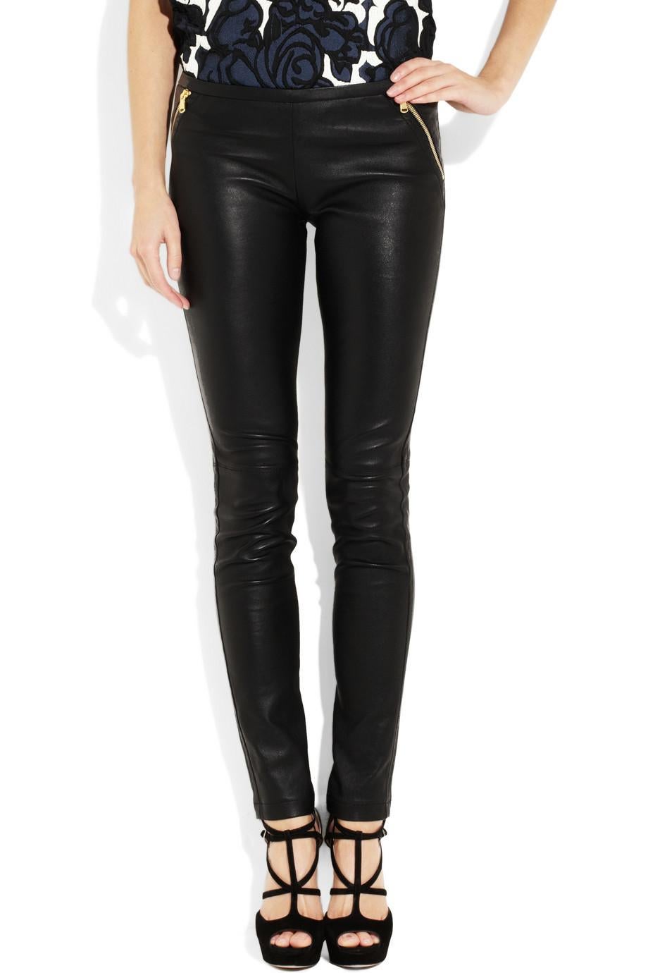 UNWORN Emilio Pucci Black Leather Leggings Pants M In Good Condition For Sale In Switzerland, CH