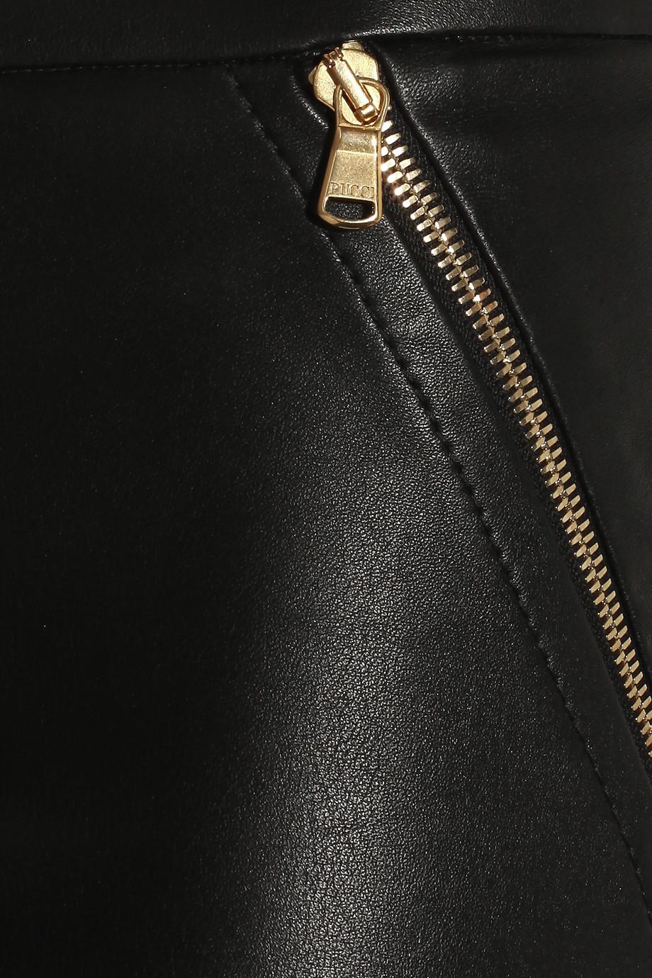 Women's UNWORN Emilio Pucci Black Leather Leggings Pants M For Sale