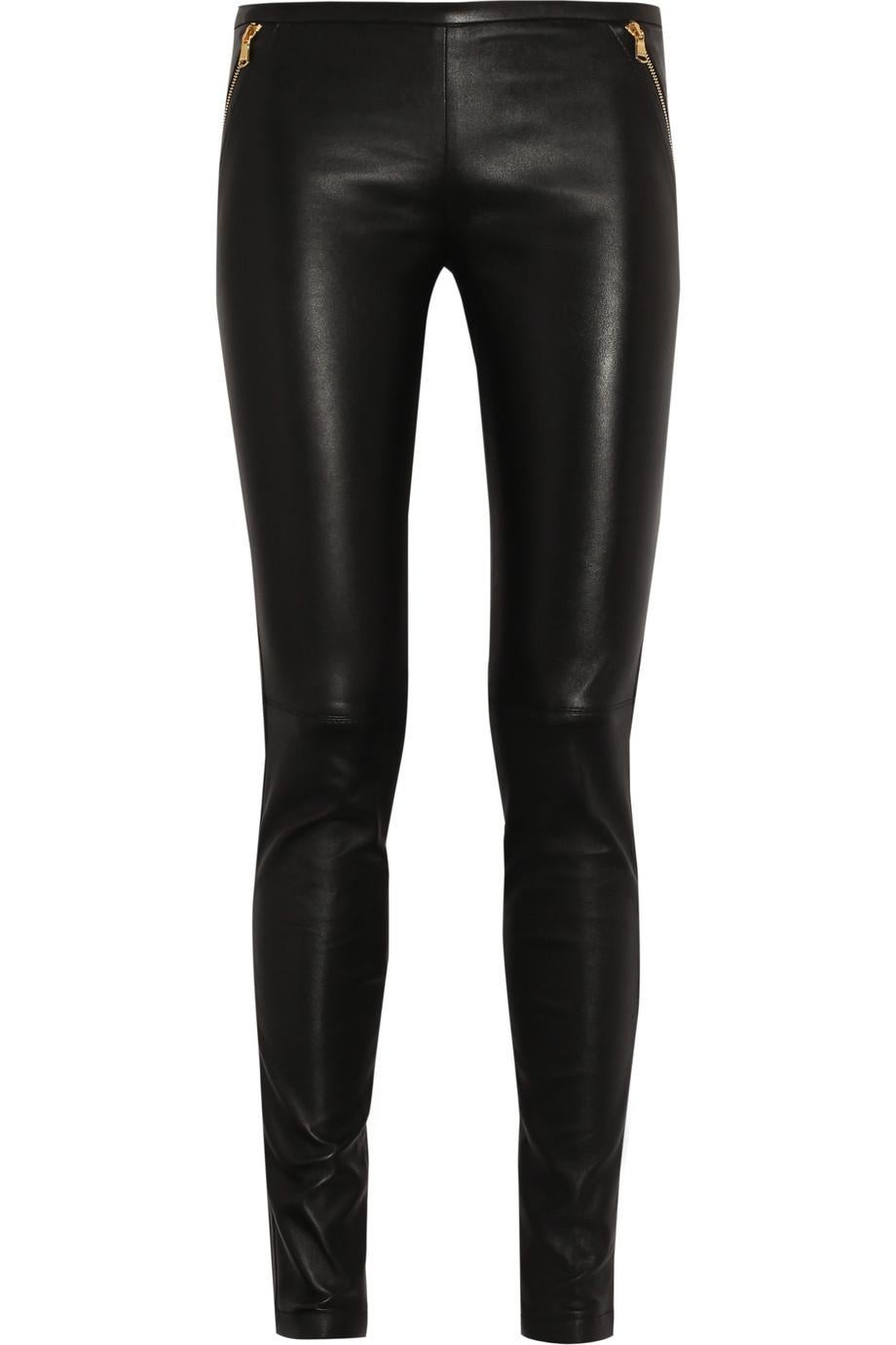 UNWORN Emilio Pucci Black Leather Leggings Pants M For Sale 4