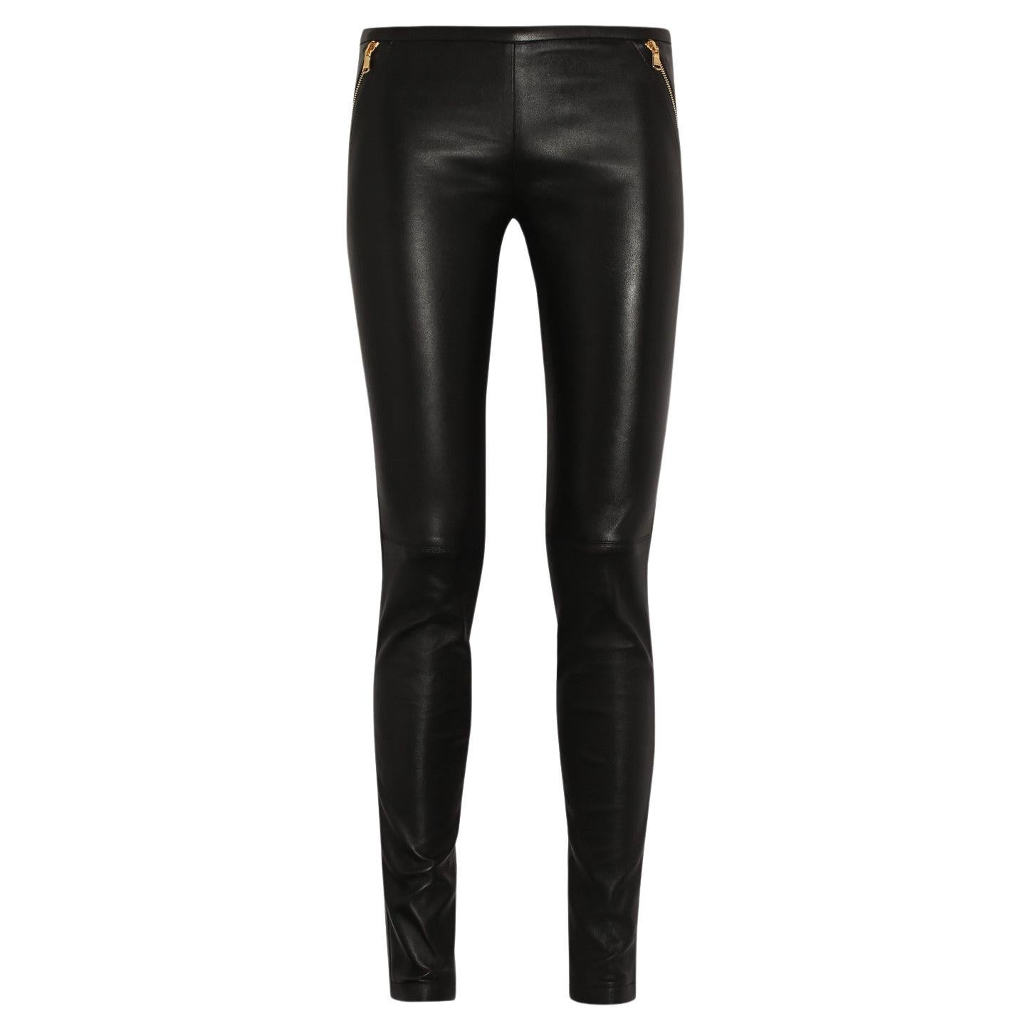 UNWORN Emilio Pucci Black Leather Leggings Pants M For Sale