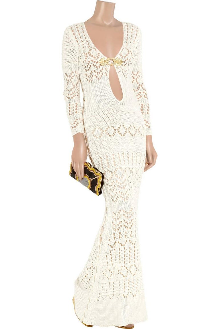 UNWORN Emilio Pucci by Peter Dundas 2011 Crochet Knit Maxi Dress Wedding 42 In Good Condition For Sale In Switzerland, CH
