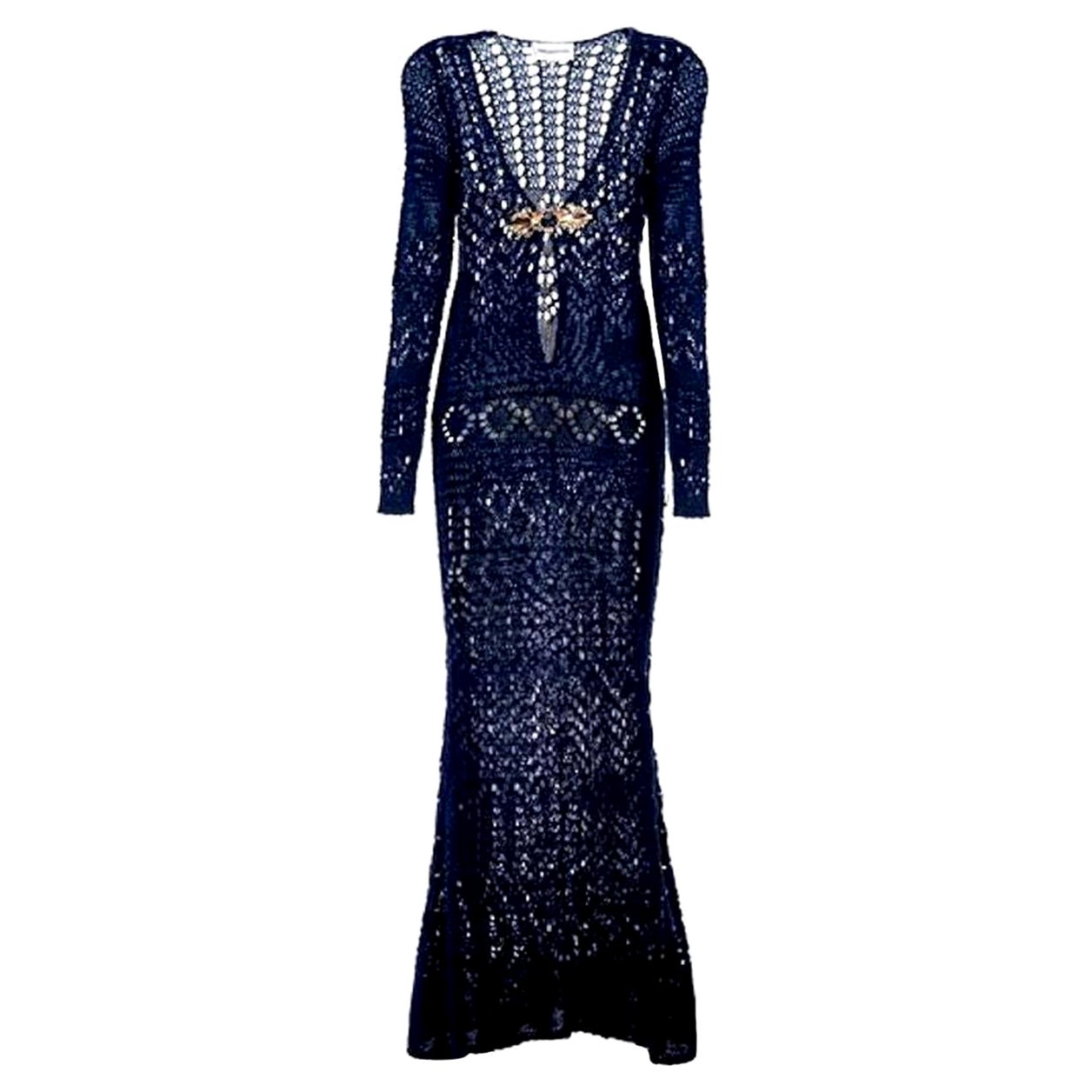 UNWORN Emilio Pucci by Peter Dundas 2011 Marineblaues gehäkeltes Maxikleid aus Strick 42