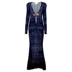 UNWORN Emilio Pucci by Peter Dundas 2011 Marineblaues gehäkeltes Maxikleid aus Strick 42