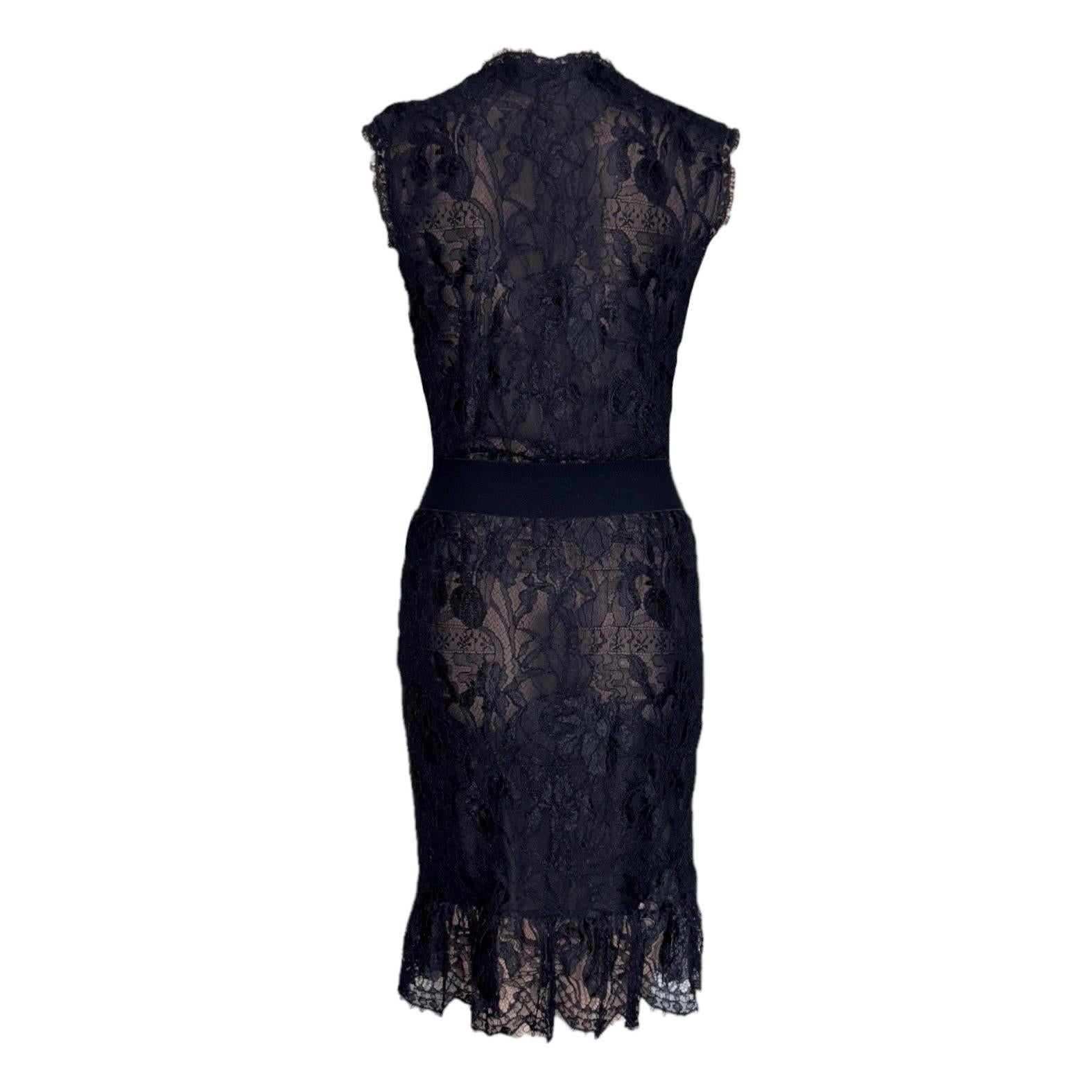UNWORN Emilio Pucci by Peter Dundas Black Belted Lace Dress Zipper Detail 42 In New Condition For Sale In Switzerland, CH