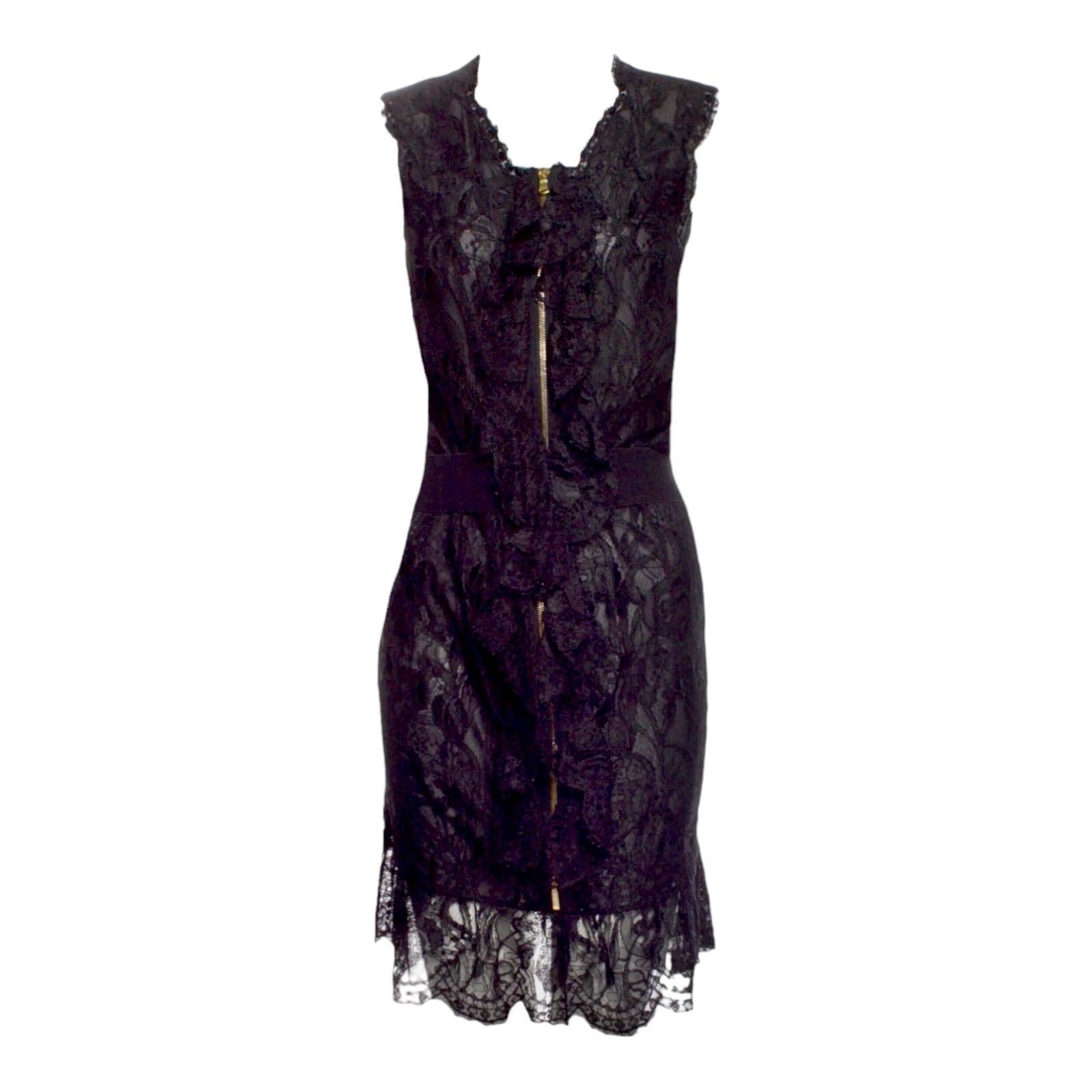 Women's UNWORN Emilio Pucci by Peter Dundas Black Belted Lace Dress Zipper Detail 42 For Sale