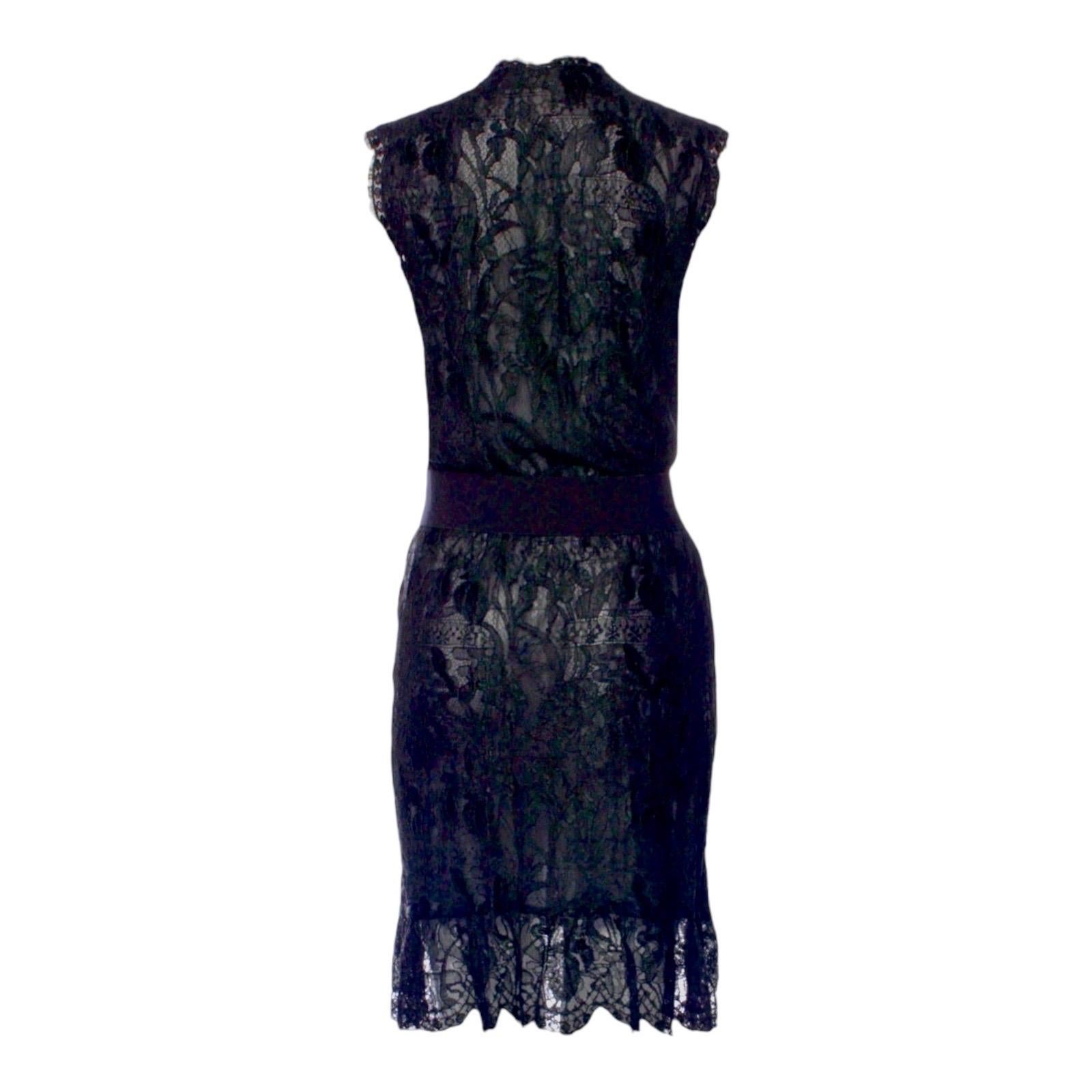 UNWORN Emilio Pucci by Peter Dundas Black Belted Lace Dress Zipper Detail 42 For Sale 1